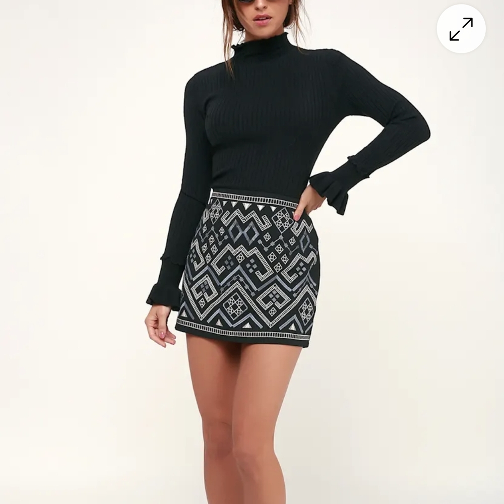 Lush Navy Blue Embroidered Mini Skirt